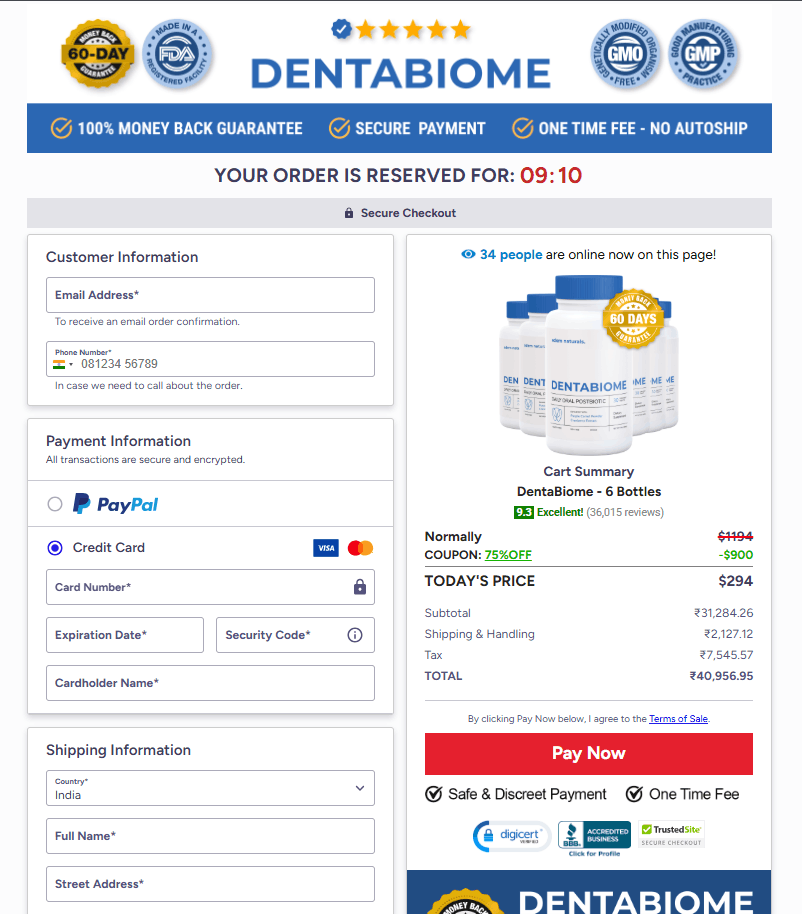 DentaBiome secure checkout and protected payment